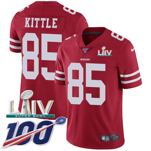 San Francisco 49ers Nike #85 George Kittle Red Super Bowl LIV 2020 Team Color Youth Stitched NFL 100th Season Vapor Limited Jersey